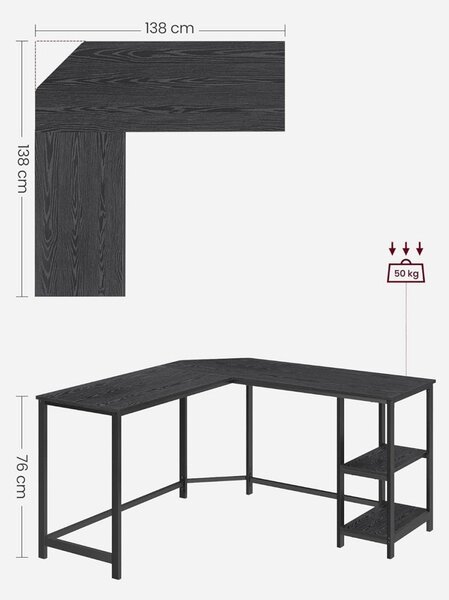 Birou Gaming Vasagle, model Colin, 138x76x138 cm, Negru