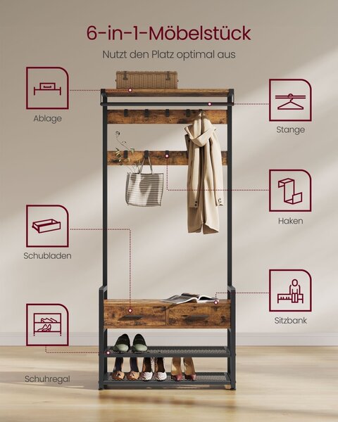 Cuier intrare Vasagle Maro 80.4x30x181.6 cm