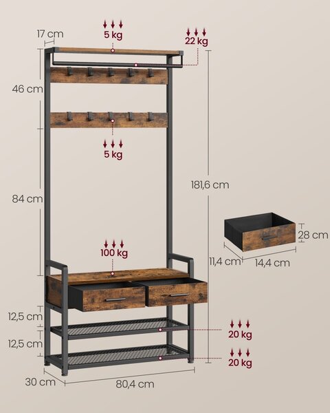 Cuier intrare Vasagle Maro 80.4x30x181.6 cm