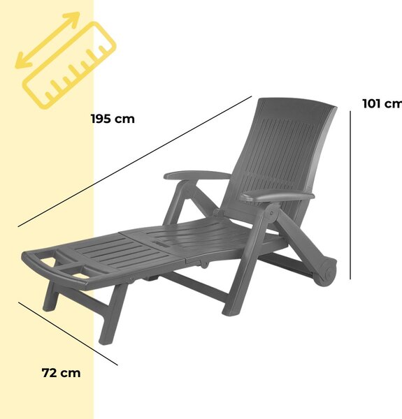 Șezlong de grădină ZIRCONE, 72×195×101 cm, antracit I.P.A.E-Progarden