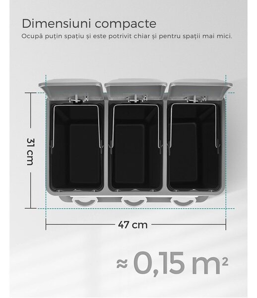 Coș de reciclare SORT 24L (3x8L), gri/alb SongmicsHome