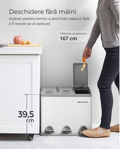 Coș de reciclare SORT 24L (3x8L), gri/alb SongmicsHome