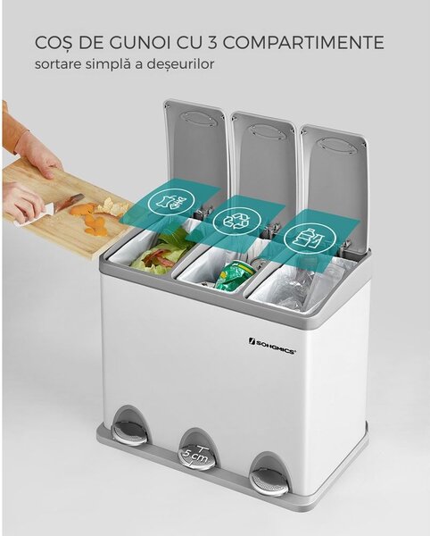 Coș de reciclare SORT 24L (3x8L), gri/alb SongmicsHome