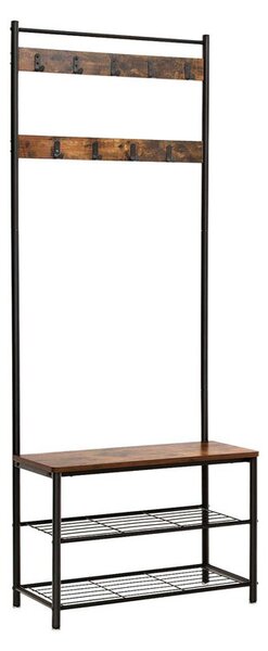 Cuier HENRY cu bancă și suport pentru pantofi, în stil industrial, 32x70x175 cm, maro/negru Vasagle