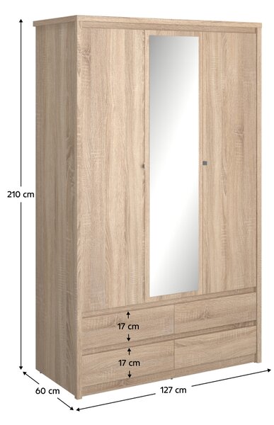 KONDELA Dulap cu oglindă 3D4S, stejar sonoma, NORTY TYP 1