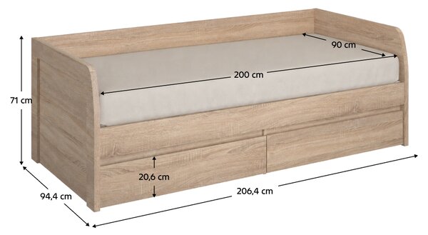 KONDELA Pat 2S, 90x200, stejar sonoma, NORTY TYP 28