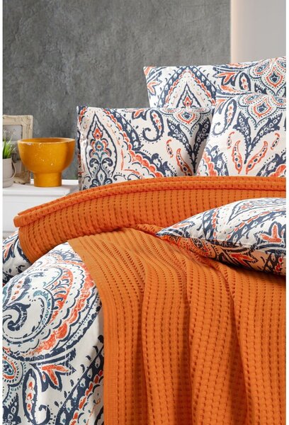 Cuvertură portocalie din bumbac 220x240 cm Waffle – Mila Home