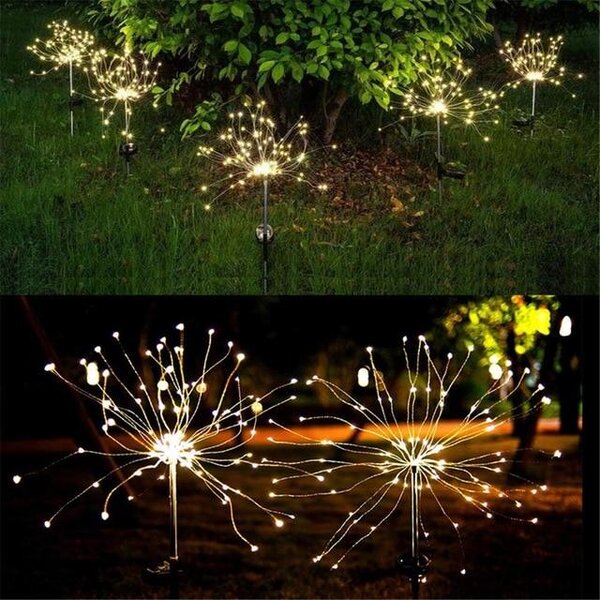 Set 2 x Lampa solara artificii cu suport metalic, lumina calda