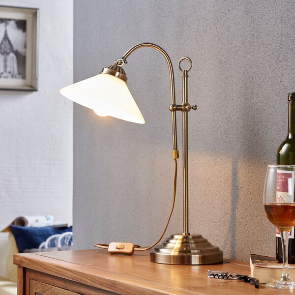 Lindby Lampă de masă Otis, alamă antică, sticlă, 60 cm, E14, Bronz / Alamă Veche, Hol, Metal, Antichitate