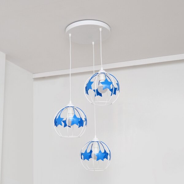 Lustră pe cablu pentru copii STARS 3xE27/15W/230V albastru/alb