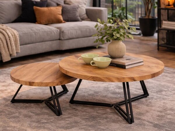 Set de măsuțe de cafea Houston 2184, Stejar auriu, Negru, Metal, 41cm, 13.5 kg