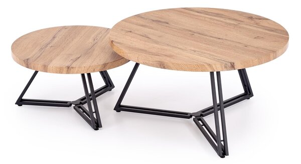 Set de măsuțe de cafea Houston 2184, Stejar auriu, Negru, Metal, 41cm, 13.5 kg