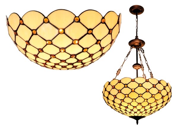 BRILAGI - Tiffany lustru cu vitralii pe lanț IVORY SMOOTH 3xE27/60W/230V pr.50 cm