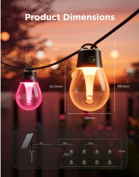 Govee - Ghirlandă solară LED RGBICW 8xLED/6W/5V Wi-Fi Matter IP67