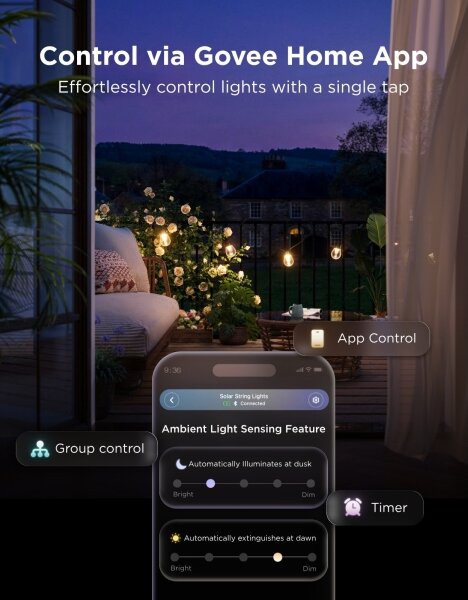 Govee - Ghirlandă solară LED RGBICW 8xLED/6W/5V Wi-Fi Matter IP67