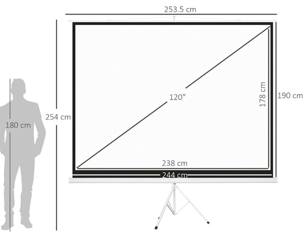 HOMCOM Ecran Proiector de 120" Format 4:3 din Tesatura Tip Plasa, Plastic si Metal cu Trepied, 244x183 cm, Alb | Aosom Romania