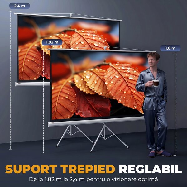 HOMCOM Ecran Proiecție Portabil 84 Inch, Suport Inclus, Ecran 4K HD 16:9, Vizionări Exterioare/Interioare | Aosom Romania