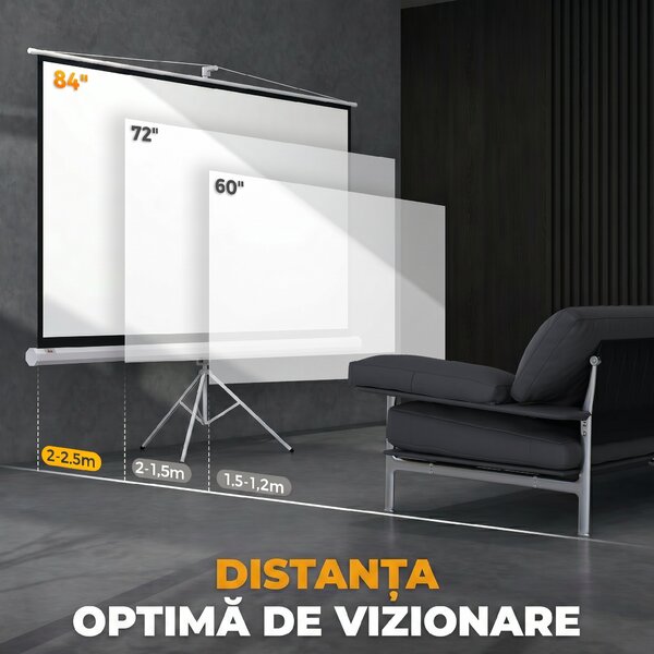 HOMCOM Ecran Proiecție Portabil 84 Inch, Suport Inclus, Ecran 4K HD 16:9, Vizionări Exterioare/Interioare | Aosom Romania