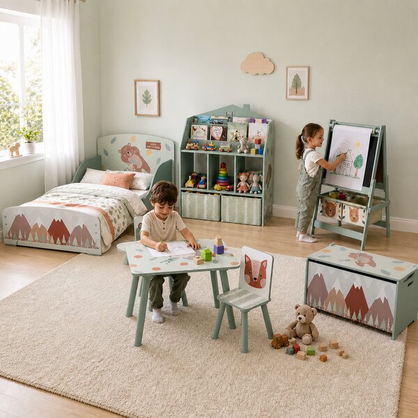 Tablă pentru copii 3 în 1 AIYAPLAY cu 2 containere, șevalet de artă din lemn pentru copii 3-8 ani, 54x46,5x93cm, de culoare verde | Aosom Romania