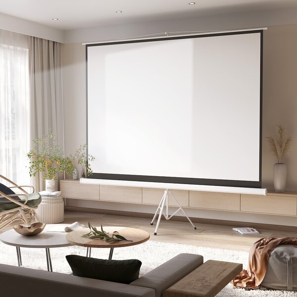 HOMCOM Ecran Proiector de 120" Format 4:3 din Tesatura Tip Plasa, Plastic si Metal cu Trepied, 244x183 cm, Alb | Aosom Romania