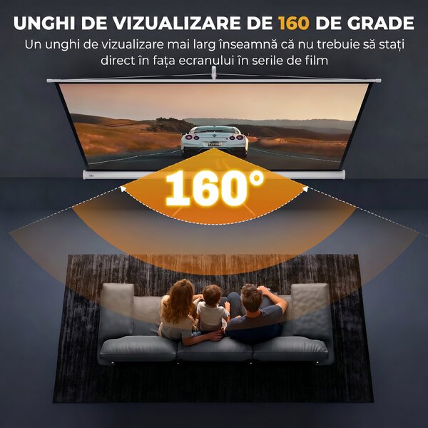 HOMCOM Ecran Proiecție Portabil 84 Inch, Suport Inclus, Ecran 4K HD 16:9, Vizionări Exterioare/Interioare | Aosom Romania