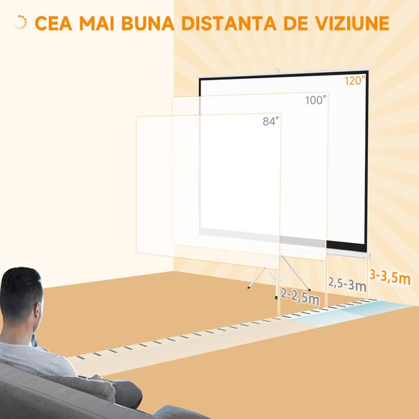 HOMCOM Ecran Proiector de 120" Format 4:3 din Tesatura Tip Plasa, Plastic si Metal cu Trepied, 244x183 cm, Alb | Aosom Romania