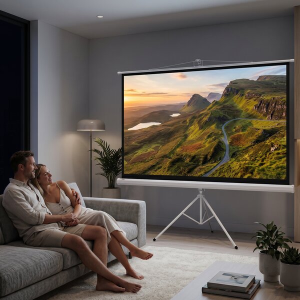 HOMCOM Ecran Proiecție Portabil 84 Inch, Suport Inclus, Ecran 4K HD 16:9, Vizionări Exterioare/Interioare | Aosom Romania