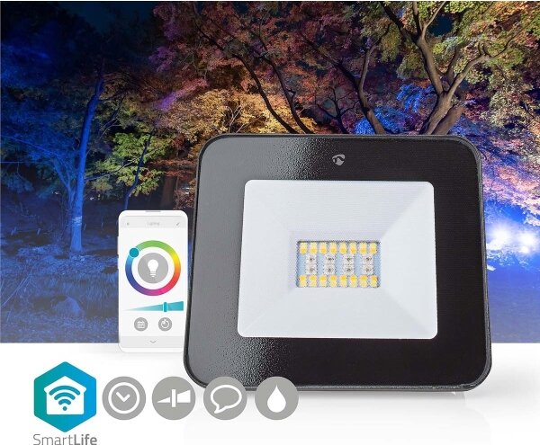 Nedis WIFILOFC20FBK-LED Proiector LED SmartLife RGBW, 20W, 230V, Wi-Fi, IP65