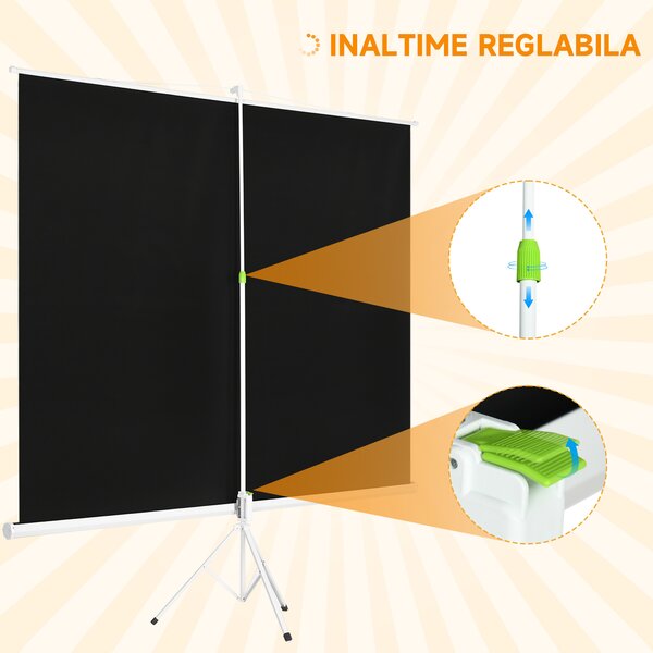 HOMCOM Ecran Proiector de 120" Format 4:3 din Tesatura Tip Plasa, Plastic si Metal cu Trepied, 244x183 cm, Alb | Aosom Romania