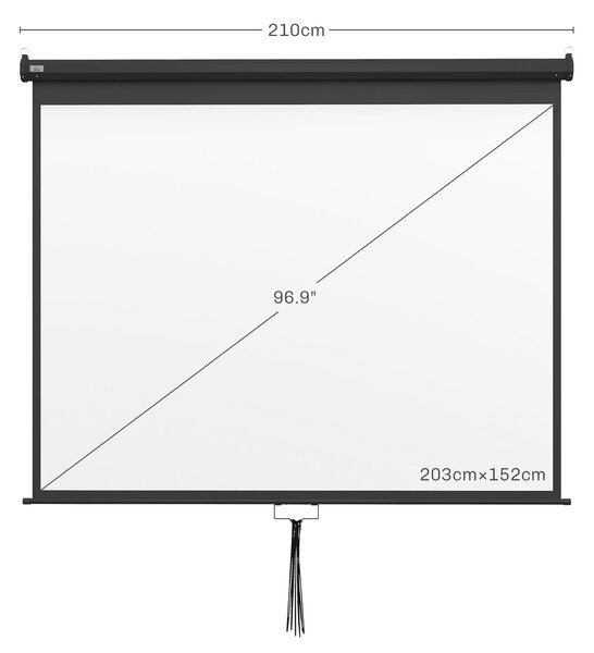 HOMCOM Ecran de Proiecție 100 Inch Reglabil, cu Montare pe Tavan și Perete, Pânză pentru Proiector, 203x152 cm, Negru | Aosom Romania