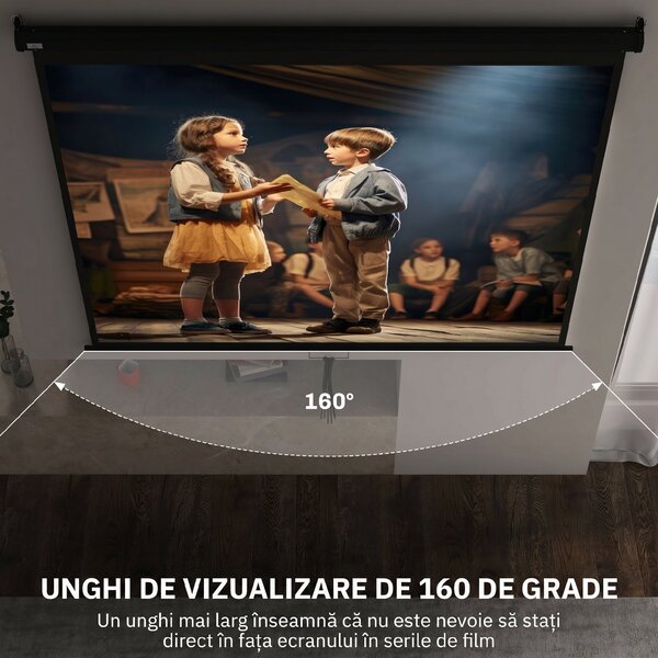 HOMCOM Ecran de Proiecție 100 Inch Reglabil, cu Montare pe Tavan și Perete, Pânză pentru Proiector, 203x152 cm, Negru | Aosom Romania
