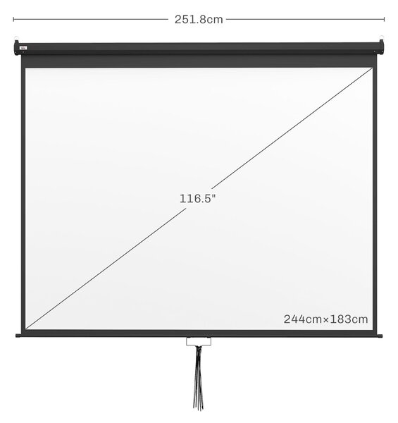 HOMCOM Ecran pentru Proiector 120 Inch Format 16:9/4:3 Reglabil, Ecran de Proiecție Compact, 244x183 cm, Negru | Aosom Romania