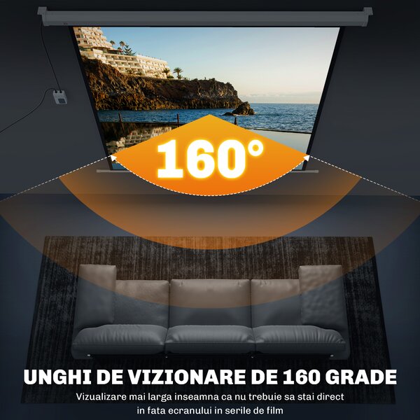 HOMCOM Ecran Proiecție de 85 inch 1:1 cu Telecomandă, Pânză de Proiector Rulantă, 176,5x8x176,5 cm, Alb | Aosom Romania