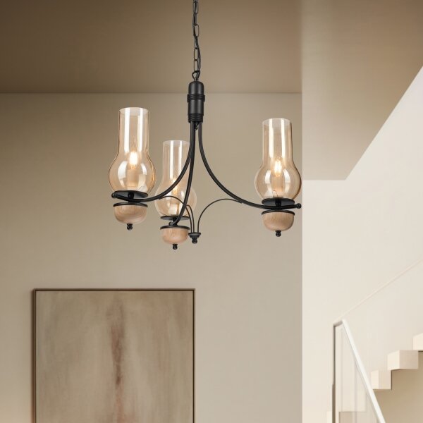 Brilagi - Lustră LED pe lanț COTTAGE 3xE14/40W/230V stejar/negru/bej fumuriu