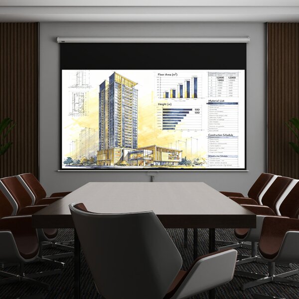 HOMCOM Ecran Proiector, Pânză pentru Proiector cu Fixare pe Perete și Tavan pentru Acasă și Birou, 236.8x8x158 cm, Alb | Aosom Romania