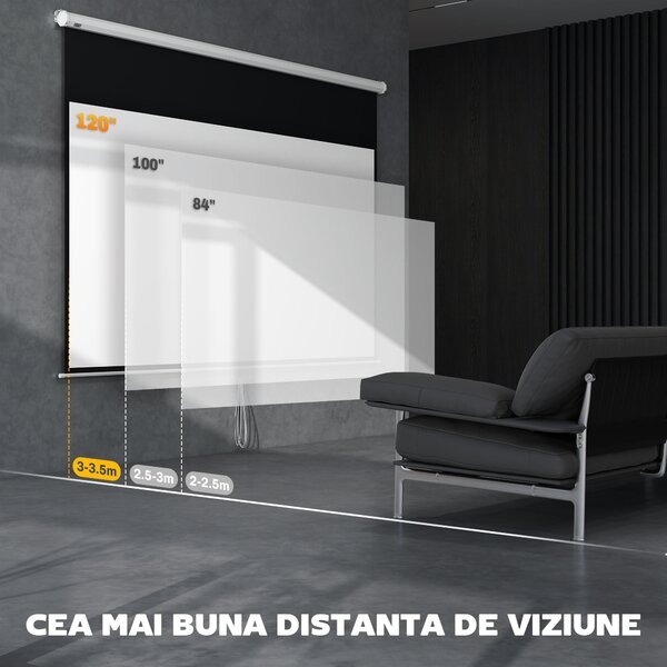 HOMCOM Ecran Proiector, Pânză pentru Proiector cu Fixare pe Perete și Tavan pentru Acasă și Birou, 236.8x8x158 cm, Alb | Aosom Romania