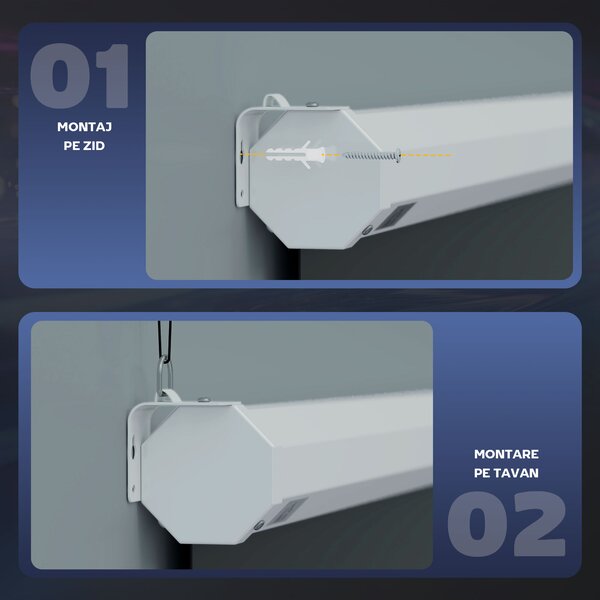 HOMCOM Ecran Proiector, Pânză pentru Proiector cu Fixare pe Perete și Tavan pentru Acasă și Birou, 236.8x8x158 cm, Alb | Aosom Romania