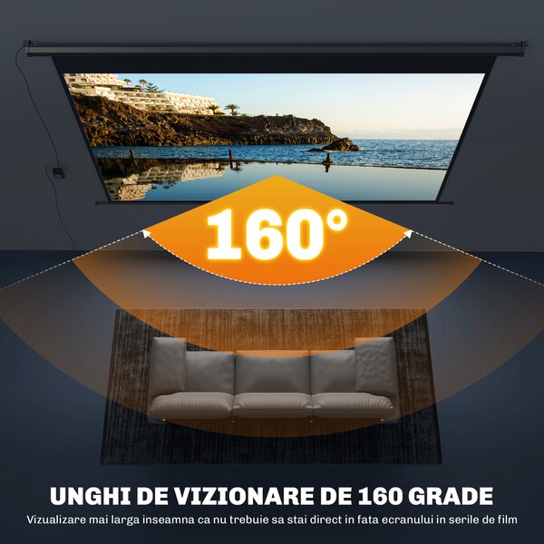 HOMCOM Ecran de proiecție motorizat 120 inch, 16:9 4K HD, montaj pe perete sau tavan cu telecomandă, 297x8x183cm | Aosom Romania