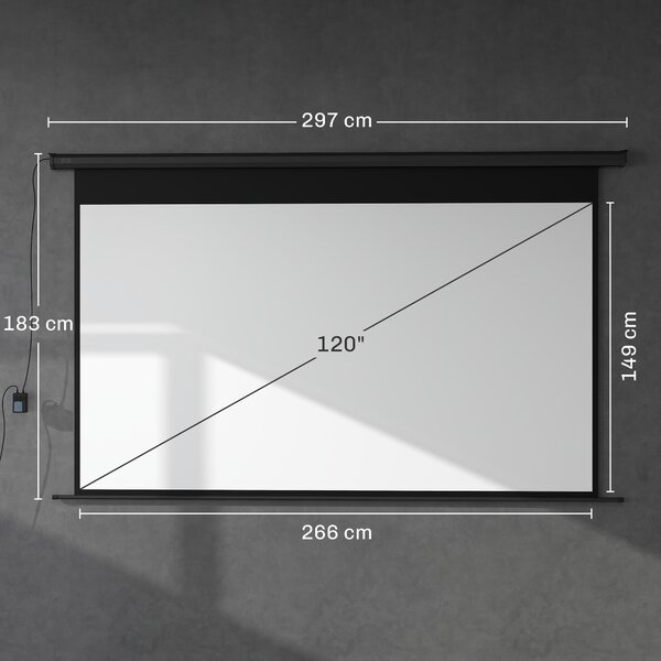 HOMCOM Ecran de proiecție motorizat 120 inch, 16:9 4K HD, montaj pe perete sau tavan cu telecomandă, 297x8x183cm | Aosom Romania