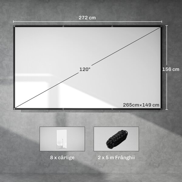 HOMCOM Ecran pentru Proiector 120" 16:9 HD 4K/8K Portabil, Lavabil și Anticută, Alb | Aosom Romania