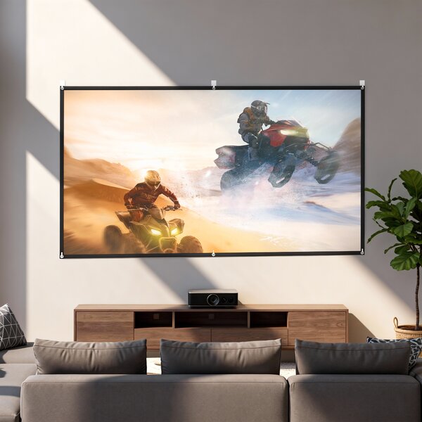 HOMCOM Ecran Proiector 100 Inch 4K/8K HD Format 16:9, Reglabil Manual, Lavabil, Unghi Vizualizare 160°, pentru Acasă, Cinema, Birou, Alb | Aosom Romania