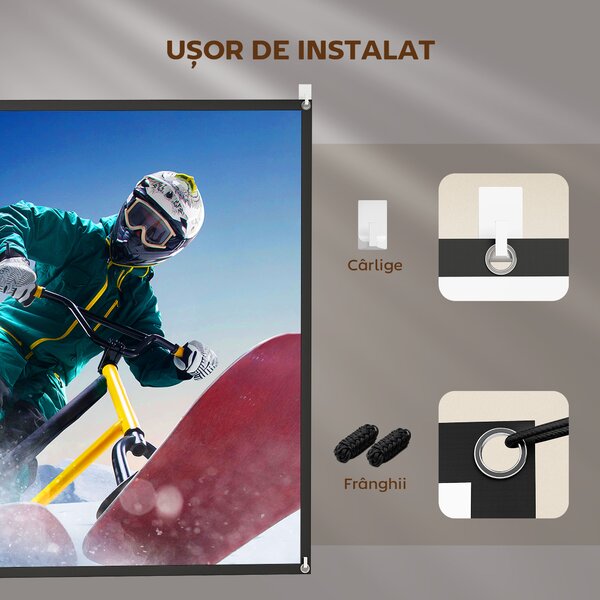 HOMCOM Ecran Proiector 100 Inch 4K/8K HD Format 16:9, Reglabil Manual, Lavabil, Unghi Vizualizare 160°, pentru Acasă, Cinema, Birou, Alb | Aosom Romania