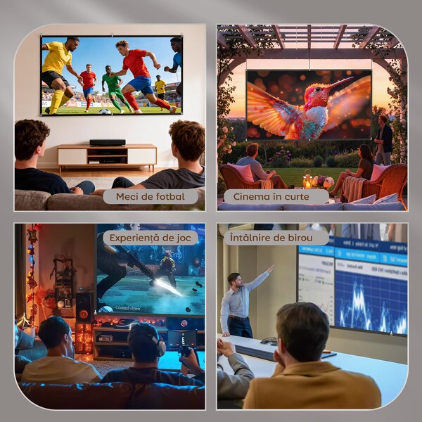 HOMCOM Ecran Proiector 100 Inch 4K/8K HD Format 16:9, Reglabil Manual, Lavabil, Unghi Vizualizare 160°, pentru Acasă, Cinema, Birou, Alb | Aosom Romania