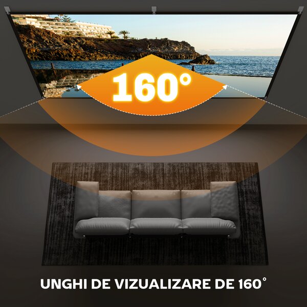 HOMCOM Ecran Proiector 100 Inch 4K/8K HD Format 16:9, Reglabil Manual, Lavabil, Unghi Vizualizare 160°, pentru Acasă, Cinema, Birou, Alb | Aosom Romania