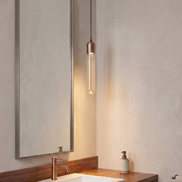 Lampă suspendată Art Deco Bronz închis cu sticlă striată IP44 - Walcott
