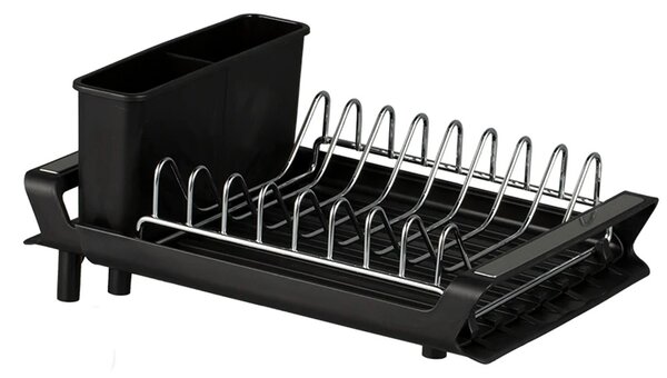 Suport de Vase Extensibil Pufo Simple- Organizator Modern pentru Farfurii, Tacamuri si Pahare in Bucatarie, Negru