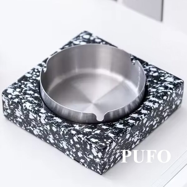 Scrumiera Moderna 2 in 1 Pufo Elegant- Piatra si Metal, Combinatie Eleganta pentru Interior, Exterior, Terasa sau Birou