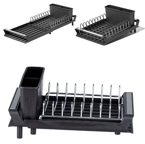 Suport de Vase Extensibil Pufo Simple- Organizator Modern pentru Farfurii, Tacamuri si Pahare in Bucatarie, Negru