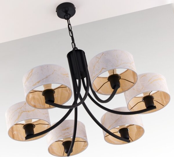 Jupiter 2105 - Candelabru suspendat pe lanț ARTHUR 6xE27/15W/230V alb/negru/decor marmură