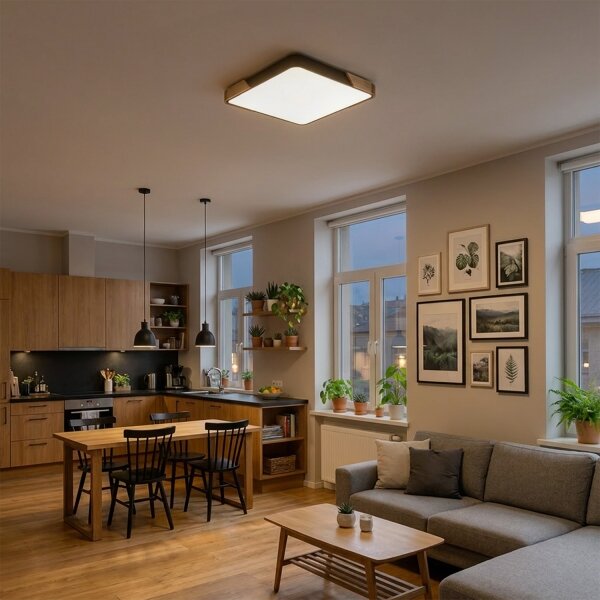 Brilagi - Lampă LED dimabilă PILANA LED/60W/230V stejar/negru 56x56 cm + telecomandă
